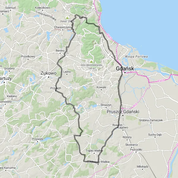 Miniatura mapy "Długa trasa szosowa przez Wzgórze Augusty i Osową" - trasy rowerowej w Pomorskie, Poland. Wygenerowane przez planer tras rowerowych Tarmacs.app