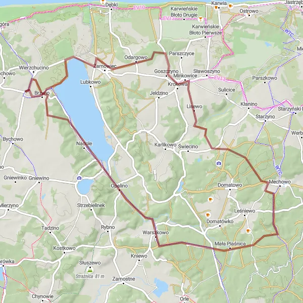 Map miniature of "Gravel Discovery" cycling inspiration in Pomorskie, Poland. Generated by Tarmacs.app cycling route planner