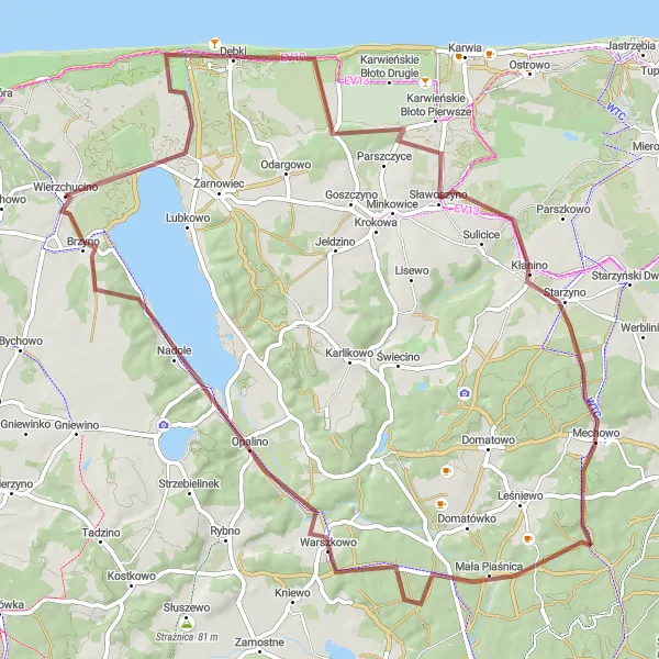 Map miniature of "Rybaczówka Gravel Adventure" cycling inspiration in Pomorskie, Poland. Generated by Tarmacs.app cycling route planner