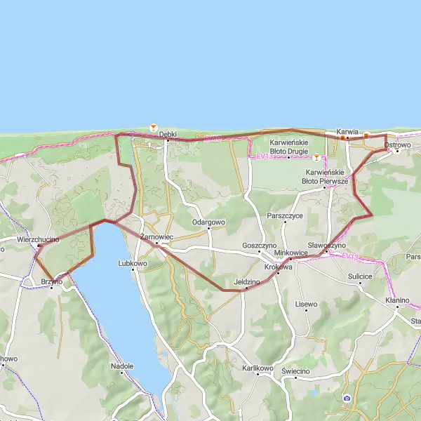 Miniatura mapy "Trasa rowerowa w pobliżu Wierzchucina - Gravelowy szlak Rybaczówka" - trasy rowerowej w Pomorskie, Poland. Wygenerowane przez planer tras rowerowych Tarmacs.app