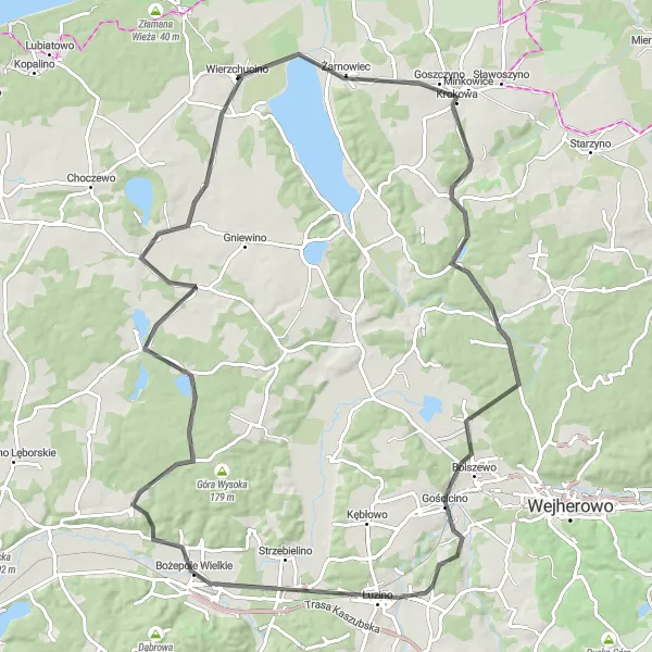 Miniatura mapy "Żarnowiec - Prusewo Circuit" - trasy rowerowej w Pomorskie, Poland. Wygenerowane przez planer tras rowerowych Tarmacs.app