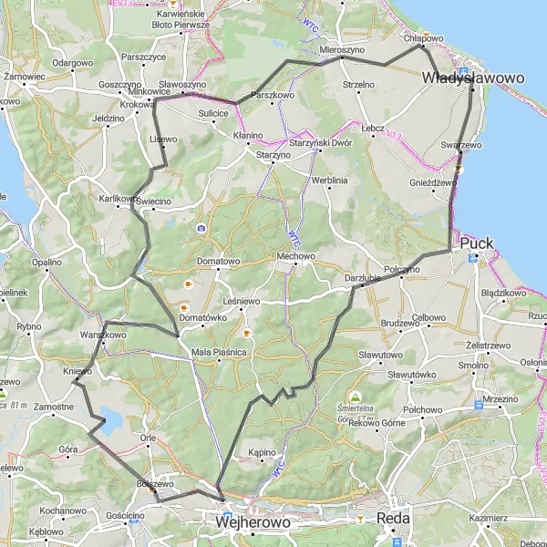 Map miniature of "The Coastal Loop" cycling inspiration in Pomorskie, Poland. Generated by Tarmacs.app cycling route planner