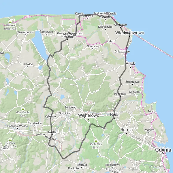 Map miniature of "The Coastal Adventure" cycling inspiration in Pomorskie, Poland. Generated by Tarmacs.app cycling route planner