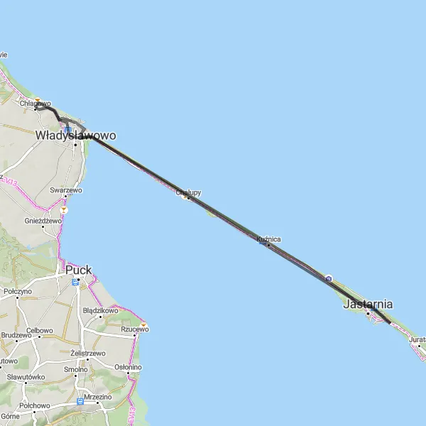 Map miniature of "Scenic Road Cycling Circuit from Władysławowo to Kuźnica" cycling inspiration in Pomorskie, Poland. Generated by Tarmacs.app cycling route planner