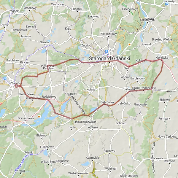 Map miniature of "Gravel Adventure" cycling inspiration in Pomorskie, Poland. Generated by Tarmacs.app cycling route planner