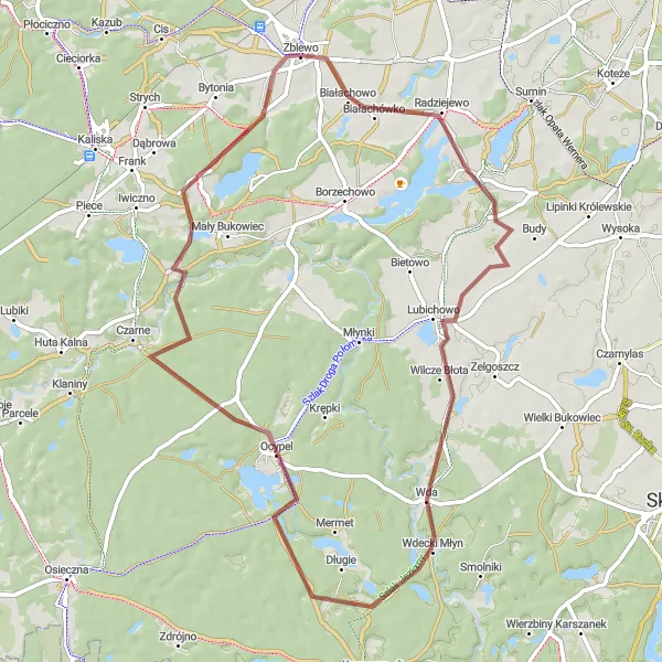 Map miniature of "The Lubichowo Gravel Ride" cycling inspiration in Pomorskie, Poland. Generated by Tarmacs.app cycling route planner