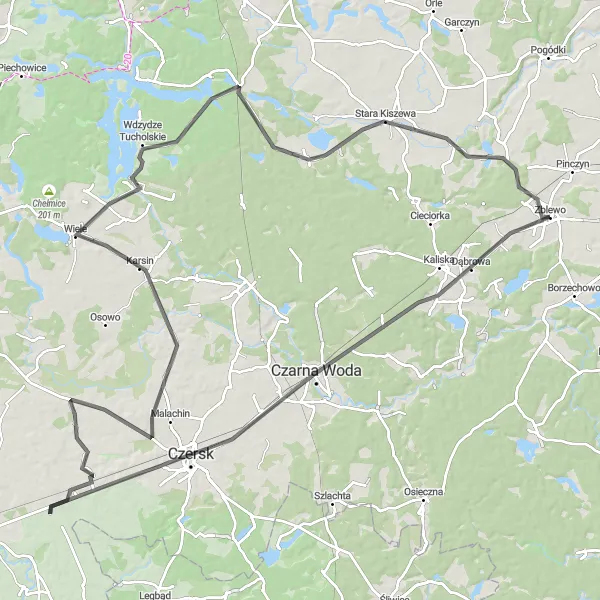 Miniatura mapy "Trasa z drogą szosową w okolicach Zblewa" - trasy rowerowej w Pomorskie, Poland. Wygenerowane przez planer tras rowerowych Tarmacs.app