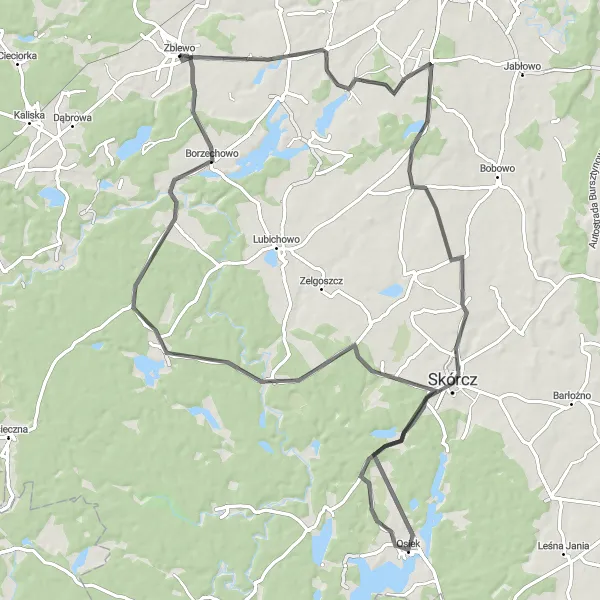 Map miniature of "Countryside Retreat" cycling inspiration in Pomorskie, Poland. Generated by Tarmacs.app cycling route planner