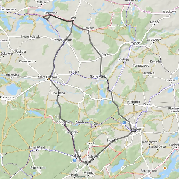 Map miniature of "The Garczyn Adventure" cycling inspiration in Pomorskie, Poland. Generated by Tarmacs.app cycling route planner