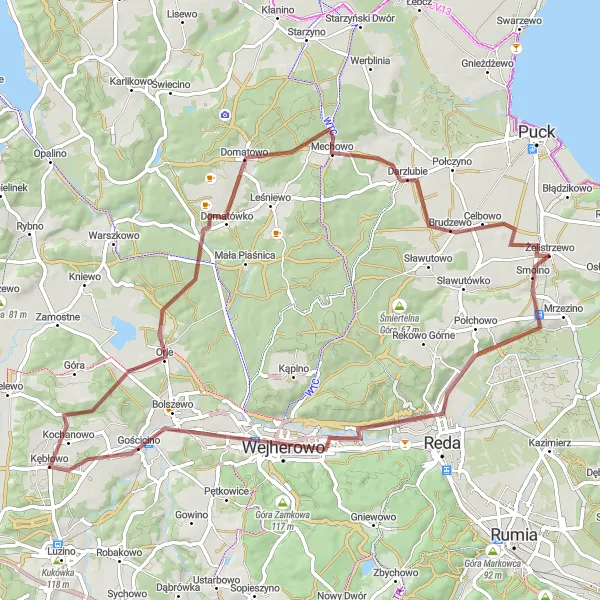 Miniatura mapy "Szlak gravelowy przez Gościcińską Górę i Wielką Piaśnicę" - trasy rowerowej w Pomorskie, Poland. Wygenerowane przez planer tras rowerowych Tarmacs.app
