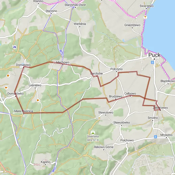 Miniatura mapy "Krótka trasa gravelowa przez Połczyno i Domatowo" - trasy rowerowej w Pomorskie, Poland. Wygenerowane przez planer tras rowerowych Tarmacs.app