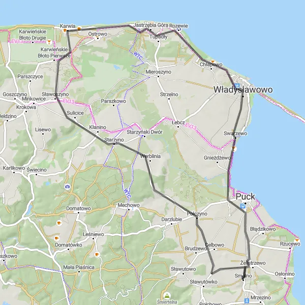 Map miniature of "Seaside Scenic Route" cycling inspiration in Pomorskie, Poland. Generated by Tarmacs.app cycling route planner