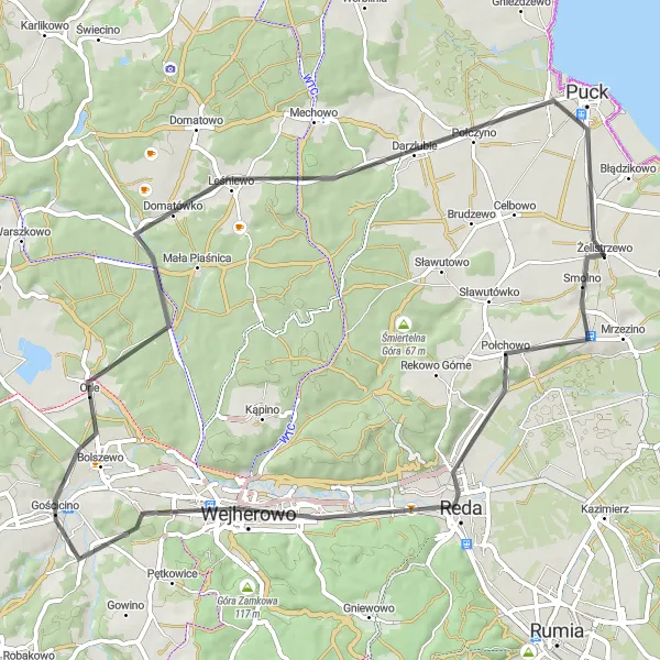 Map miniature of "Góra Żydowska Challenge" cycling inspiration in Pomorskie, Poland. Generated by Tarmacs.app cycling route planner
