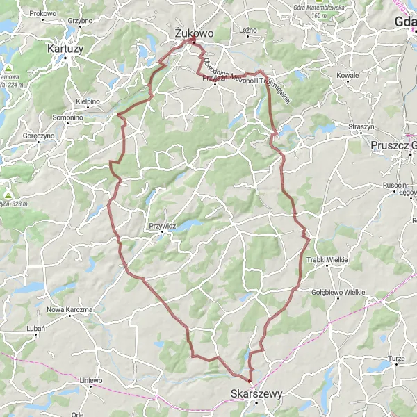 Map miniature of "Kolbudy Expedition" cycling inspiration in Pomorskie, Poland. Generated by Tarmacs.app cycling route planner