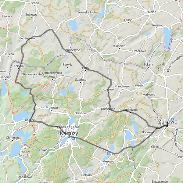 Miniatura mapy "Trasa Żukowo - Żukowo przez Kartuzy i Elżbietowo" - trasy rowerowej w Pomorskie, Poland. Wygenerowane przez planer tras rowerowych Tarmacs.app