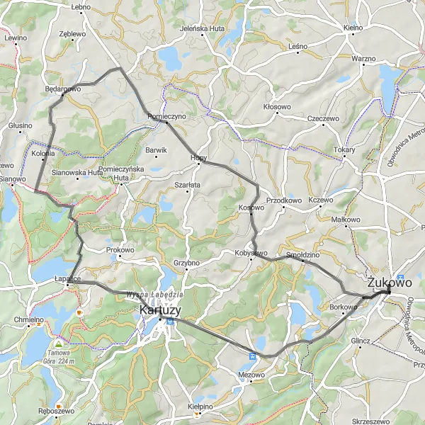 Map miniature of "The Serene Countryside: Road Cycling Delight" cycling inspiration in Pomorskie, Poland. Generated by Tarmacs.app cycling route planner