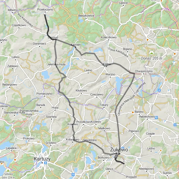 Map miniature of "Rąb Ramble" cycling inspiration in Pomorskie, Poland. Generated by Tarmacs.app cycling route planner