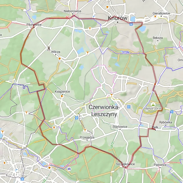 Miniatura mapy "Wyprawa rowerowa przez Szczejkowice i Knurów" - trasy rowerowej w Śląskie, Poland. Wygenerowane przez planer tras rowerowych Tarmacs.app