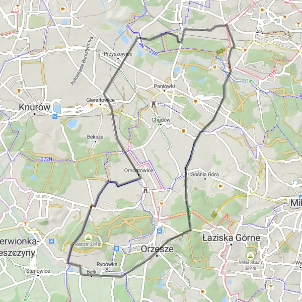 Map miniature of "Exploring the Countryside" cycling inspiration in Śląskie, Poland. Generated by Tarmacs.app cycling route planner