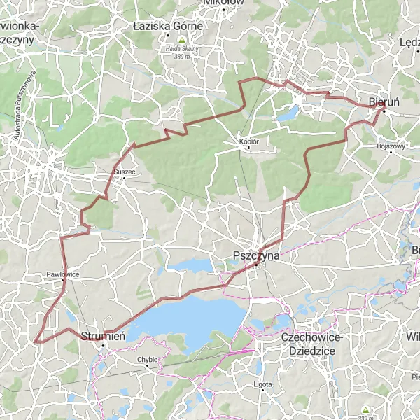 Map miniature of "Pszczyna Loop" cycling inspiration in Śląskie, Poland. Generated by Tarmacs.app cycling route planner