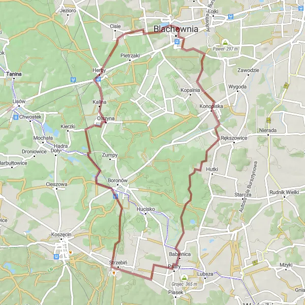 Miniatura mapy "Trasa rowerowa przez Konopiska, Niwy, Bukowiec, Olszyna, Cisie" - trasy rowerowej w Śląskie, Poland. Wygenerowane przez planer tras rowerowych Tarmacs.app