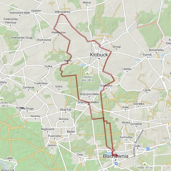 Map miniature of "Grodzisko and Wilkowiecko Gravel Loop" cycling inspiration in Śląskie, Poland. Generated by Tarmacs.app cycling route planner