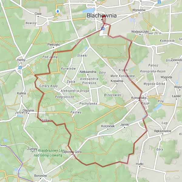 Miniatura mapy "Trasa przez Konopiska i Dębowa Góra" - trasy rowerowej w Śląskie, Poland. Wygenerowane przez planer tras rowerowych Tarmacs.app