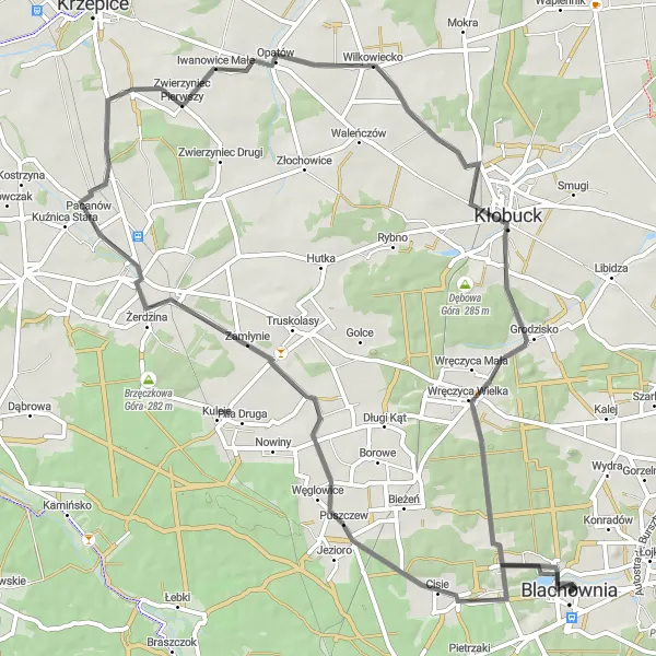 Map miniature of "Śląskie Road Cycling Loop" cycling inspiration in Śląskie, Poland. Generated by Tarmacs.app cycling route planner