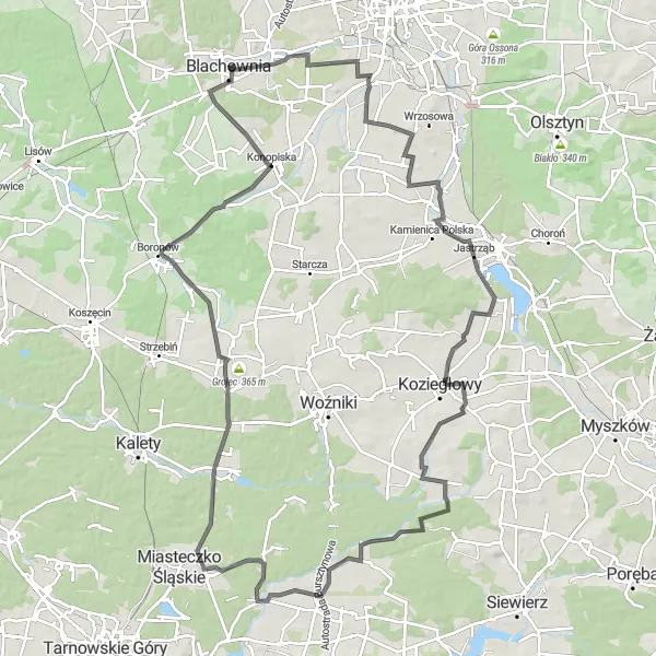 Map miniature of "Śląskie Hill Challenge" cycling inspiration in Śląskie, Poland. Generated by Tarmacs.app cycling route planner