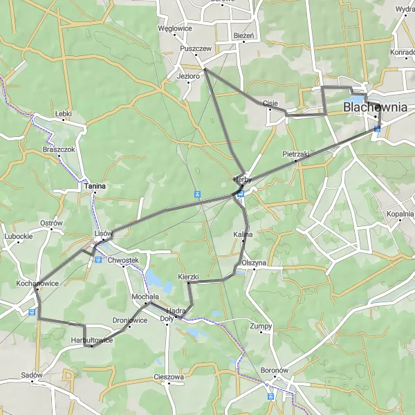 Map miniature of "Kalina and Hadra Loop" cycling inspiration in Śląskie, Poland. Generated by Tarmacs.app cycling route planner