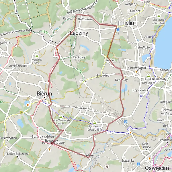 Map miniature of "Bojszowy - Bieruń - Kępka - Bijasowicka Górka" cycling inspiration in Śląskie, Poland. Generated by Tarmacs.app cycling route planner