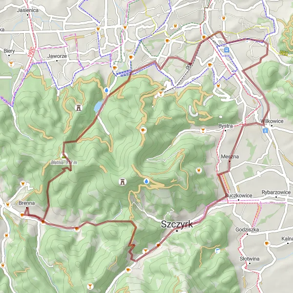 Map miniature of "Brenna Circuit: Gravel Adventure in Beskid Mountains" cycling inspiration in Śląskie, Poland. Generated by Tarmacs.app cycling route planner