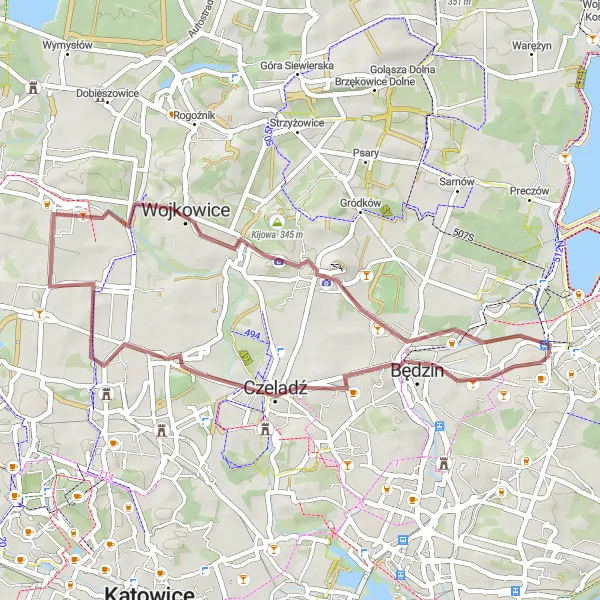 Miniatura mapy "Wycieczka Gravelowa do Wojkowic" - trasy rowerowej w Śląskie, Poland. Wygenerowane przez planer tras rowerowych Tarmacs.app