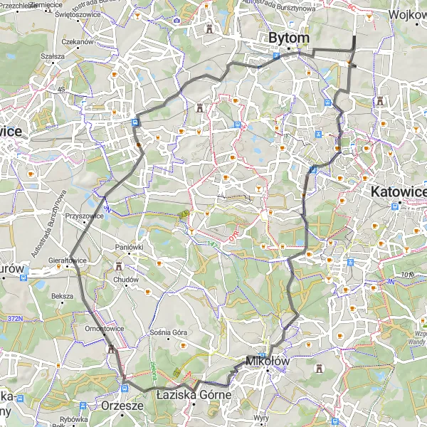 Miniatura mapy "Szlak Ornontowice-Małgorzaty" - trasy rowerowej w Śląskie, Poland. Wygenerowane przez planer tras rowerowych Tarmacs.app