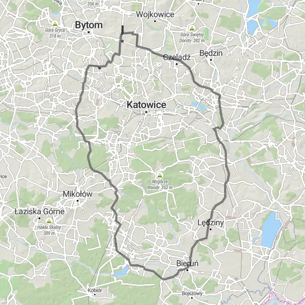 Miniatura mapy "Wycieczka przez Dębowa Góra" - trasy rowerowej w Śląskie, Poland. Wygenerowane przez planer tras rowerowych Tarmacs.app