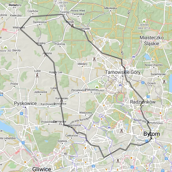 Map miniature of "Małgorzata Hill and Historic Towns" cycling inspiration in Śląskie, Poland. Generated by Tarmacs.app cycling route planner