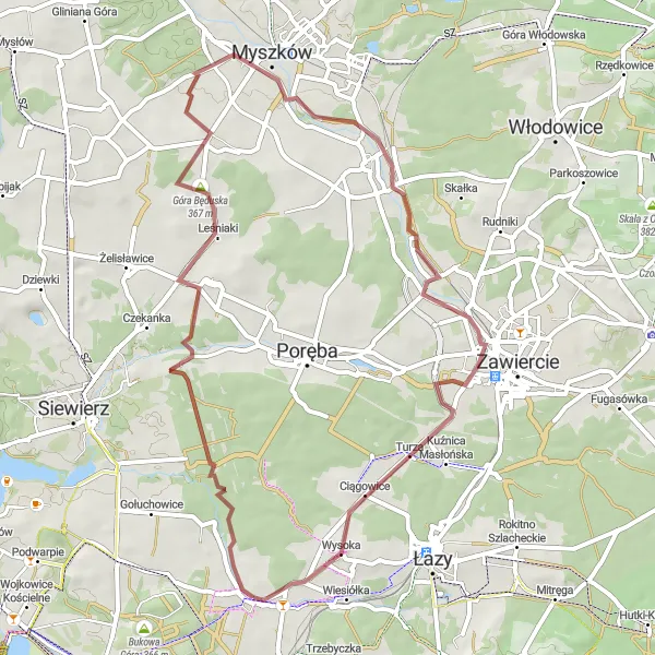 Miniatura mapy "Przejażdżka przez malownicze tereny" - trasy rowerowej w Śląskie, Poland. Wygenerowane przez planer tras rowerowych Tarmacs.app