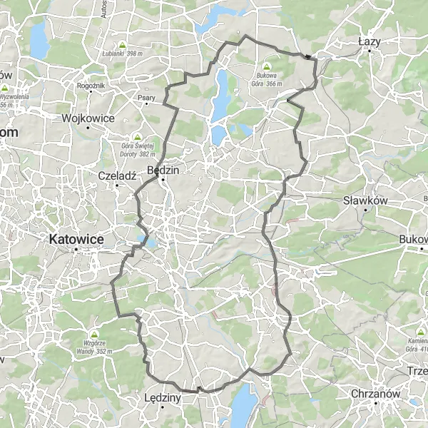 Map miniature of "The Ultimate Road Cycling Challenge" cycling inspiration in Śląskie, Poland. Generated by Tarmacs.app cycling route planner