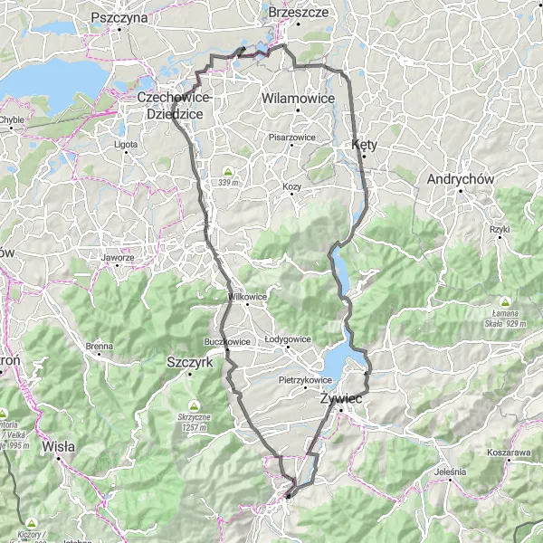 Map miniature of "Around Cięcina: Exploring Southern Poland" cycling inspiration in Śląskie, Poland. Generated by Tarmacs.app cycling route planner