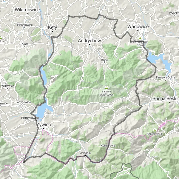 Map miniature of "Zarzecze Loop" cycling inspiration in Śląskie, Poland. Generated by Tarmacs.app cycling route planner