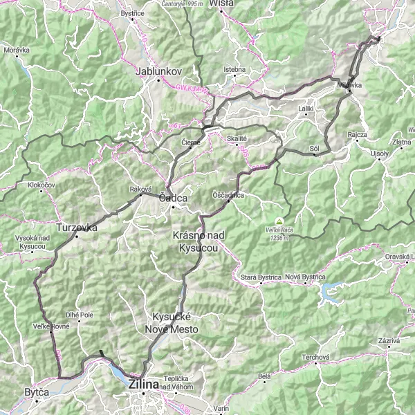 Miniatura mapy "Trasa Szlakiem Kysucy i Beskidu Śląskiego" - trasy rowerowej w Śląskie, Poland. Wygenerowane przez planer tras rowerowych Tarmacs.app