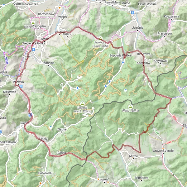 Miniatura mapy "Trasa Juszczyna - Czumowa Grapa" - trasy rowerowej w Śląskie, Poland. Wygenerowane przez planer tras rowerowych Tarmacs.app