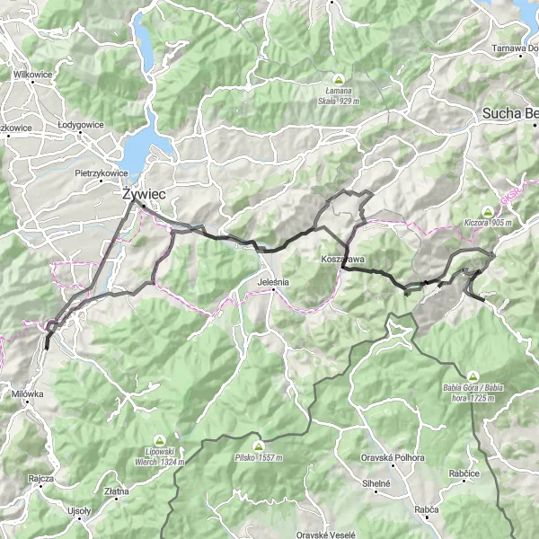 Miniatura mapy "Trasa Koszarawa - Zakopaniec" - trasy rowerowej w Śląskie, Poland. Wygenerowane przez planer tras rowerowych Tarmacs.app