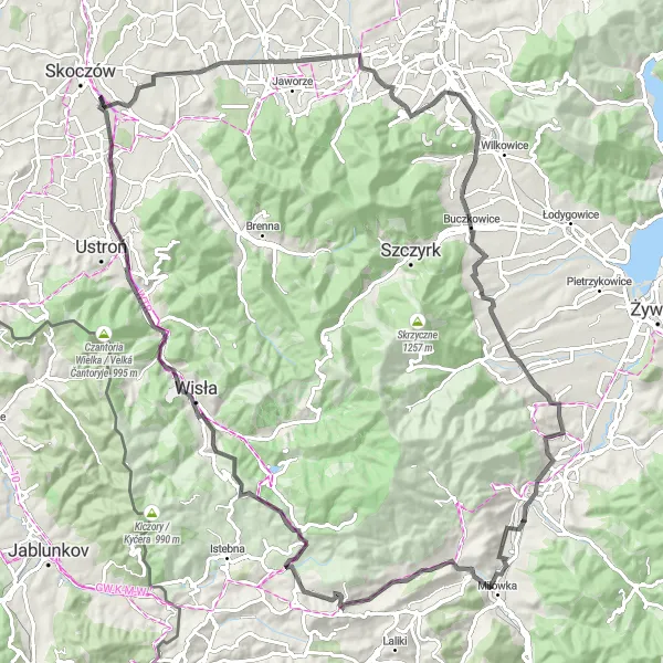 Map miniature of "Kamesznica - Godziszka Loop" cycling inspiration in Śląskie, Poland. Generated by Tarmacs.app cycling route planner