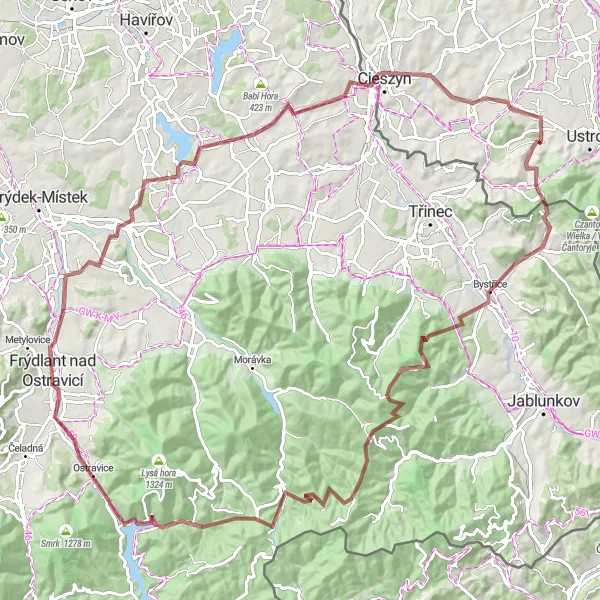 Map miniature of "Gravel Adventure: Mountain Passes and Breathtaking Vistas" cycling inspiration in Śląskie, Poland. Generated by Tarmacs.app cycling route planner