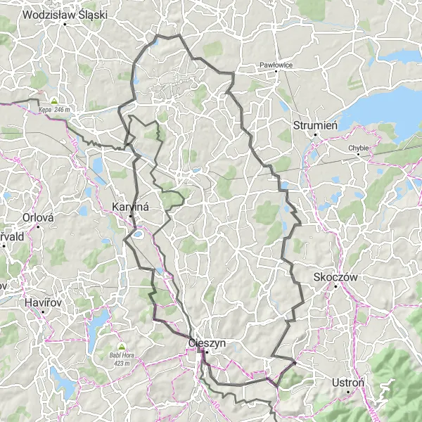 Map miniature of "Exploring Český Těšín and Surroundings: Cityscapes and Nature Delights" cycling inspiration in Śląskie, Poland. Generated by Tarmacs.app cycling route planner