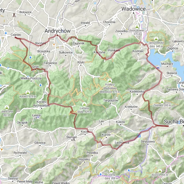 Map miniature of "Roczyny to Czaniec" cycling inspiration in Śląskie, Poland. Generated by Tarmacs.app cycling route planner