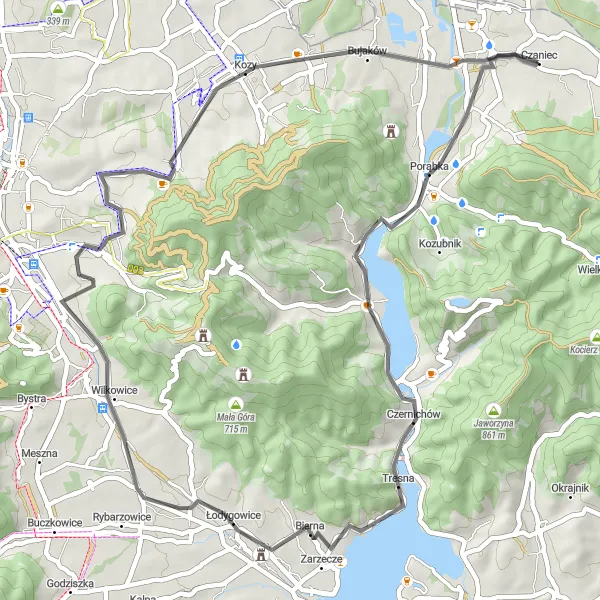 Map miniature of "Czaniec Lake Loop" cycling inspiration in Śląskie, Poland. Generated by Tarmacs.app cycling route planner