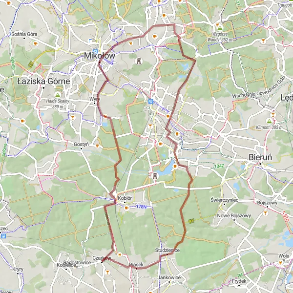 Map miniature of "Around Czarków Gravel Route" cycling inspiration in Śląskie, Poland. Generated by Tarmacs.app cycling route planner