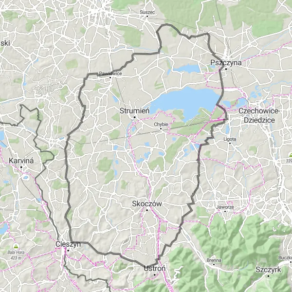 Map miniature of "Scenic Road Ride from Czarków" cycling inspiration in Śląskie, Poland. Generated by Tarmacs.app cycling route planner